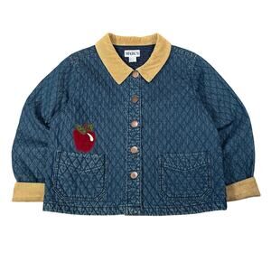Vintage Quilted Denim Jacket With Corduroy Collar And Apple Patches Sz Large